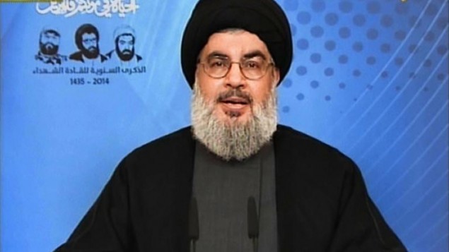 لقطة عن تلفزيون المنار, الامين العام لحزب الله حسن نصرالله 16 فبراير 2014 (أ ف ب )