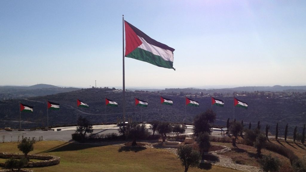 العلم الفلسطيني في روابي (بعدسة الحنان ميلر/ طاقم تايمز أوف اسرائيل )