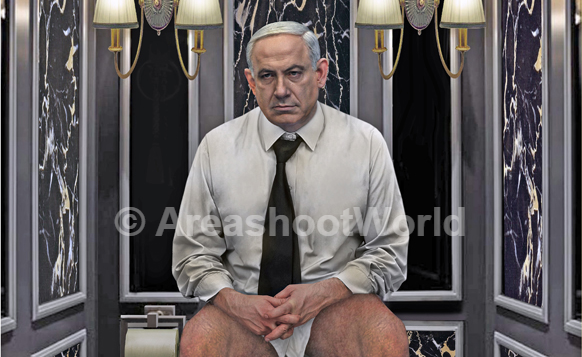صورة كرستينا جوجيري لرئيس الوزراء بنيامين نتنياهو على المرحاض (screen capture: www.areashoot.net)