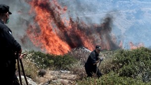 رجال اطفاء يحاولون اخماد النيران في اثينا، اليونان، 17 يوليو 2015 (ARIS MESSINIS / AFP)