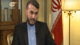 نائب وزير الخارجية الايراني حسين امير عبداللهيان على قناة الميادين (screen capture: YouTube)