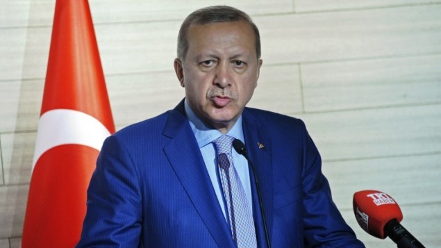 الرئيس التركي رجب طيب اردوغان خلال مؤتمر صحفي مع رئيس الصومال في مقديشو، 3 يونيو 2016 (MOHAMED ABDIWAHAB / AFP)