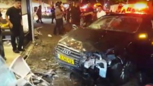 آثار الحادث المروع الذي وقع في شارع بن يهودا في تل أبيب في 18 يونيو، 2016. ((Screen shot/MDA)