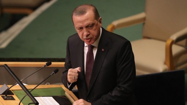 الرئيس التركي رجب طيب اردوغان يخاطب الجمعية العامة للأمم المتحدة في نيويورك، 20 سبتمبر 2016 (Moore/Getty Images/AFP)