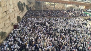 آلاف المصلين اليهود يحتشدون في باحة الحائط الغربي للمشاركة في ’بركة الكهنة’، الأربعاء، 16 أكتوبر، 2016. (Israel Police)