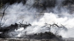 صورة تم التقاطها في 27 نوفمبر، 2016 تظهر الدخان المتصاعد بالقرب من مدينة الخضيرة شمال إسرائيل في أعقاب حريق. (AFP PHOTO / JACK GUEZ)