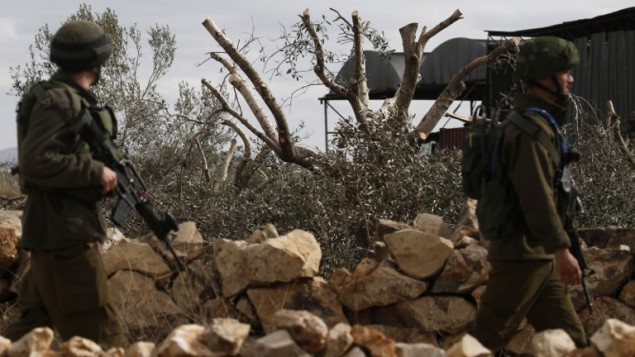 جنود اسرائيليون بالقرب من بلدة قلقيلية في الضفة الغربية، 8 يناير 2017 (AFP/JAAFAR ASHTIYEH)