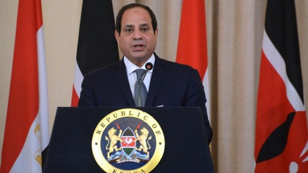 الرئيس المصري عبد الفتاح السيسي خلال مؤتمر صحفي في نيروبي، 18 فبراير 2017 (AFP/SIMON MAINA)