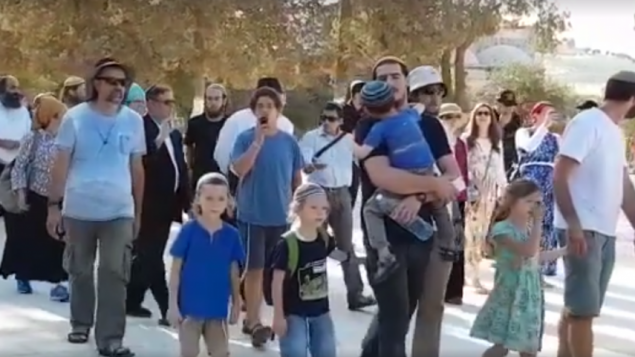 يهود يزورون الحرم القدسي في ذكرى دمار الهيكلين، 1 اغسطس 2017 (Screen capture: Facebook)
