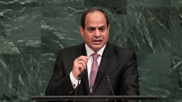 الرئيس المصري عبد الفتاح السيسيفي خطاب امام الجمعية العامة للأمم المتحدة في نيويورك، 19 سبتمبر 2017 (DREW ANGERER / GETTY IMAGES NORTH AMERICA / AFP)