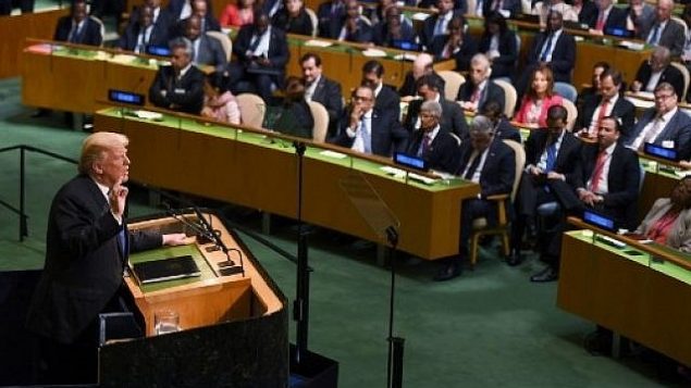 الرئيس الأمريكي دونالد ترامب يلقي خطابا أمام الرئيس اأمام الجمعية العامة السنوية ال 72 للأمم المتحدة في نيويورك في 19 سبتمبر 2017. (AFP PHOTO / DON EMMERT)