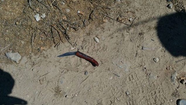 صورة للتوضيح: سكين كانت بحوزة شاب فلسطيني اعتُقل بعد اقترابه من مركبة ضابط كبير في الجيش الإسرائيلي، بالقرب من مستوطنة نغوهوت، جنوب غرب مدينة الخليل، 30 سبتمبر، 2016. (IDF Spokesperson's Unit)