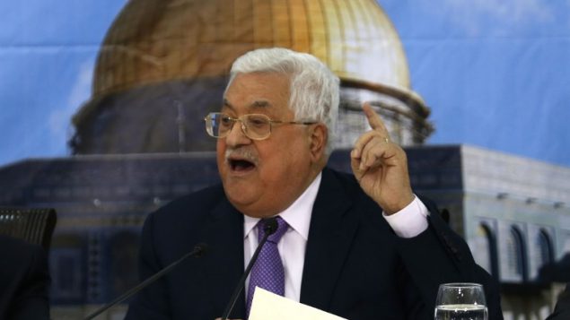 رئيس السلطة الفلسطينية محمود عباس خلال اجتماع للمجلس المركزي الفلسطيني في رام الله، 15 اغسطس 2018 (ABBAS MOMANI/AFP)