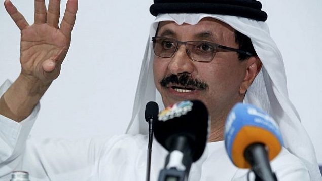 سلطان أحمد بن سليّم، رئيس المجموعة والمدير التنفيذي لشركة "موانئ دبي العالمية"، التي تديرها الحكومة خلال مؤتمر صحفي في دبي، الإمارات العربية المتحدة، 15 مارس 2018. (AP Photo / Jon Gambrell)