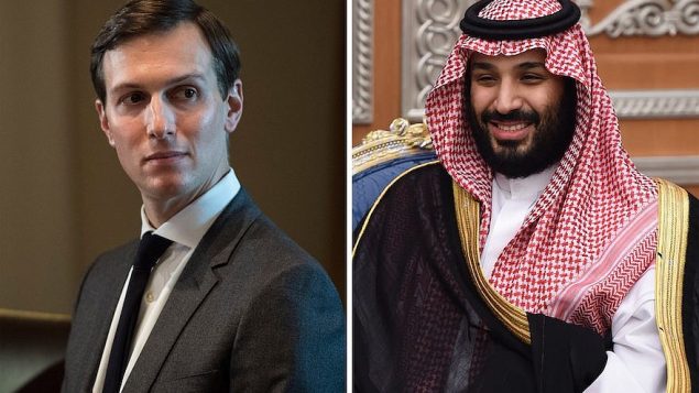 جاريد كوشنر (يسار) خلال لقاء في البيت الابيض، 23 اكتوبر 2017. ولي العهد السعودي محمد بن سلمان في الرياض، السعودية، 14 نوفمبر 2017 (Jabin Botsford/The Washington Post via Getty Images; Fayez Nureldine/AFP/Getty Images via JTA)