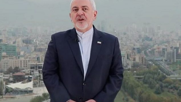 وزير الخارجية الإيراني محمد جواد ظريف يتحدث في مقطع فيديو على موقع ’يوتيوب’ في 6 نوفمبر، 2018. (screen capture: YouTube) وزير الخارجية الإيراني محمد جواد ظريف يتحدث في مقطع فيديو على موقع ’يوتيوب’ في 6 نوفمبر، 2018. (screen capture: YouTube)