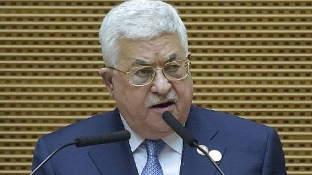 رئيس السلطة الفلسطينية محمود عباس يلقي كلمة خلال القمة ال32 للإتحاد الأفريقي في أديس أبابا، 10 فبراير، 2019.  (SIMON MAINA / AFP)