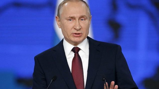 الرئيس الروسي فلاديمير بوتين يقدم خطاب في موسكو، 20 فبراير 2019 (Photo/Alexander Zemlianichenko/AP)