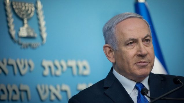 رئيس الوزراء بنيامين نتنياهو خلال مؤتمر صحفي في مكتب رئيس الوزراء في القدس، 3 ابريل 2019 (Noam Revkin Fenton/Flash90)