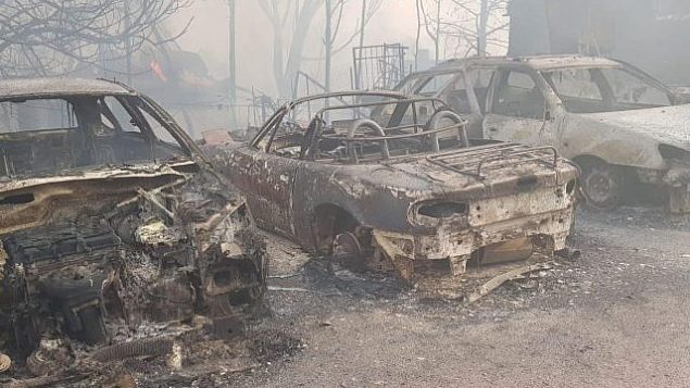 آثار الحريق في بلدة ميفو موديعيم في 23 مايو، 2019. (Israel Fire Service)
