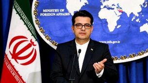 عباس موسوي، المتحدث باسم الخارجية الإيرانية، يعقد مؤتمرا صحفيا في العاصمة طهران، 28 مايو، 2019.  (Atta Kenare/AFP)