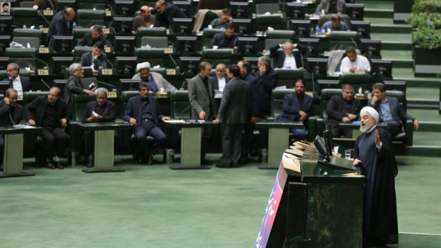 الرئيس الإيراني حسن روحاني يخاطب البرلمان في طهران، 3 سبتمبر 2019 (ATTA KENARE/AFP)