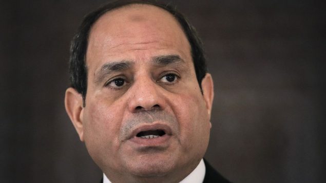 الرئيس المصري عبد الفتاح السيسي خلال مؤتمر صحفي في بوخاريست، رومانيا، 19 يونيو 2019 (AP Photo/Vadim Ghirda, File)