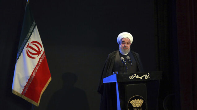 الرئيس حسن روحاني يتحدث في اجتماع في طهران، 4 ديسمبر 2019. في صورة صادرة عن الموقع الرسمي لمكتب الرئاسة الإيرانية،  (Iranian Presidency Office via AP)