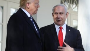 الرئيس الأمريكي دونالد ترامب ورئيس الوزراء بنيامين نتنياهو يتحدثان إلى صحفيين في البيت الأبيض، 27 يناير 2020 (Mark Wilson/Getty Images/AFP)