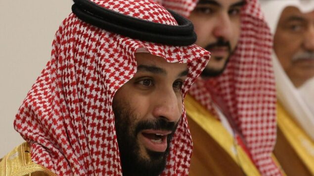 الأمير السعودي محمد بن سلمان يتحدث في قمة أوساكا لمجموعة العشرين، 29 يونيو 2019. (Mikhail Svetlov/Getty Images via JTA)