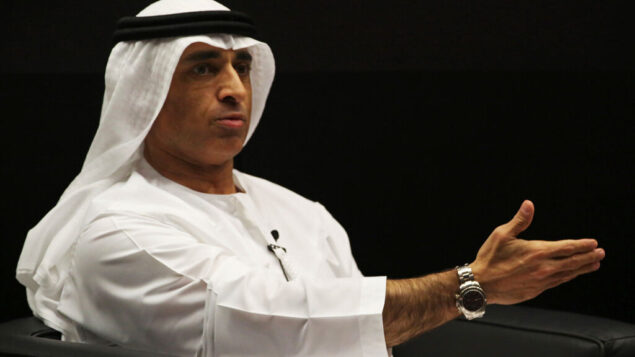 السفير الإماراتي لدى الولايات المتحدة يوسف العتيبة في حدث مع رئيس مجلس النواب الأمريكي آنذاك بول ريان، في أكاديمية الإمارات الدبلوماسية، في أبو ظبي، الإمارات العربية المتحدة، 25 يناير 2018. (AP Photo / Jon Gambrell) السفير الإماراتي لدى الولايات المتحدة يوسف العتيبة في حدث مع رئيس مجلس النواب الأمريكي آنذاك بول ريان، في أكاديمية الإمارات الدبلوماسية، في أبو ظبي، الإمارات العربية المتحدة، 25 يناير 2018. (AP Photo / Jon Gambrell)