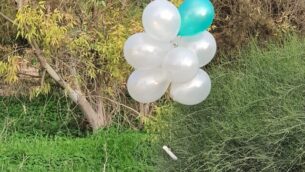 مجموعة بالونات تحمل ما يُشتبه بأنها عبوة ناسفة تم إطلاقها من قطاع غزة وهبطت في جنوب إسرائيل، 16 يناير، 2020.(Courtesy)