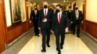 وزير الدفاع الامريكي مارك إسبر مع وزير الدفاع بيني غانتس في البنتاغون، واشنطن، 22 سبتمبر 2020 (Shmulik Almani / Defense Ministry)