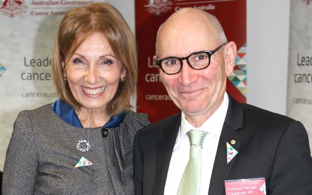 Professor Michael Friedlander (left) receives the Jeannie Ferris Cancer Australia Recognition Award from Cancer Australia CEO Professor Helen Zorbas.