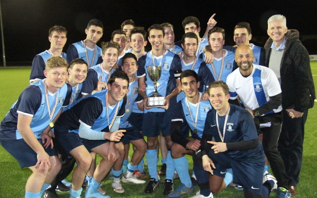 The Moriah boys celebrate with the CIS Cup. Photo: Yvette Sher The Moriah boys celebrate with the CIS Cup. Photo: Yvette Sher