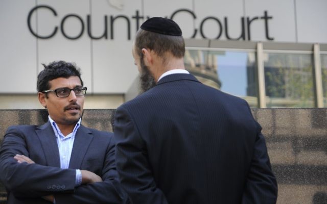 Manny Waks and AVB outside the County Court in Melbourne where the Royal Commission hearings into child sexual abuse were held.