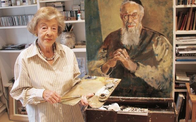 Judy Cassab with her portrait of Rabbi Zalman Schachter-Shalomi. Photo: Joshua Levi