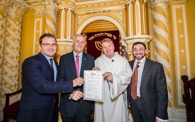 From left: Jeremy Spinak, ECAJ executive director Peter Wertheim, Archbishop Anthony Fisher and Rabbi Dr Ben Elton.
Photo: Giovanni Portelli/Catholic Communications, Archdiocese of Sydney