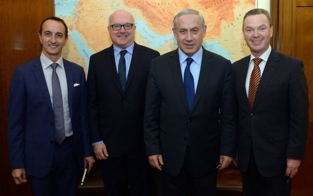 From left: Dave Sharma, George Brandis, Benjamin Netanyahu and Christopher Pyne. From left: Dave Sharma, George Brandis, Benjamin Netanyahu and Christopher Pyne.