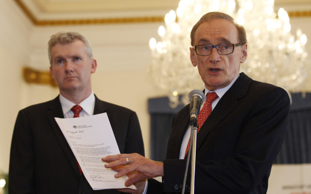 Tony Burke (left) and Bob Carr. Photo: AP Photo/Achmad Ibrahim