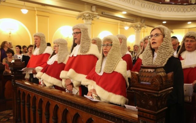 Front row (from left): The Hon. Justice Arthur Emmett AJA, The Hon. Julie Ward JA, The Hon. Justice Tony Meagher JA, The Hon. Justice Margaret Beazley AO and The Hon. Gabrielle Upton MP. Photo: Giselle Haber Photography