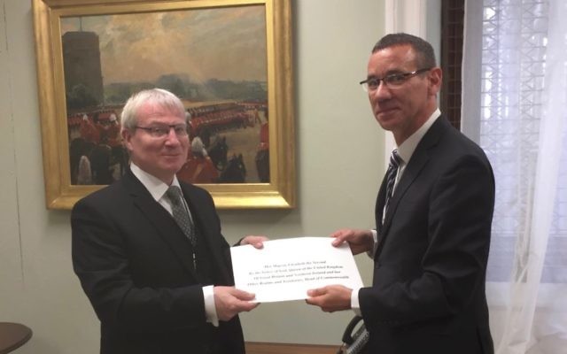 Mark Regev (right) presenting his credentials to Julian Evans, chief of protocol at the British Foreign Office. Photo: Embassy of Israel. Mark Regev (right) presenting his credentials to Julian Evans, chief of protocol at the British Foreign Office. Photo: Embassy of Israel.