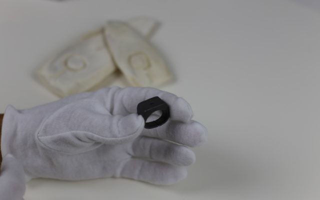 The lead model used to make Oskar Schindler's ring, with ring moulds in the background. Photo: Jewish Holocaust Centre The lead model used to make Oskar Schindler's ring, with ring moulds in the background. Photo: Jewish Holocaust Centre