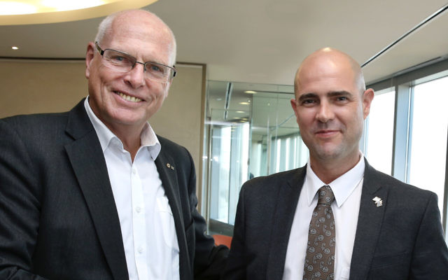 Major General Jim Molan (left) and Likud MK Amir Ohana.
Photo: Noel Kessel