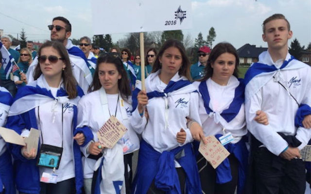 Year 11 students on the MOTL on Yom Hashoah. From left: Emma Stone, Shani Langer, Aimee Raitman, Jade Laishevsky, Indigo Penn and Jack Zuckerman.