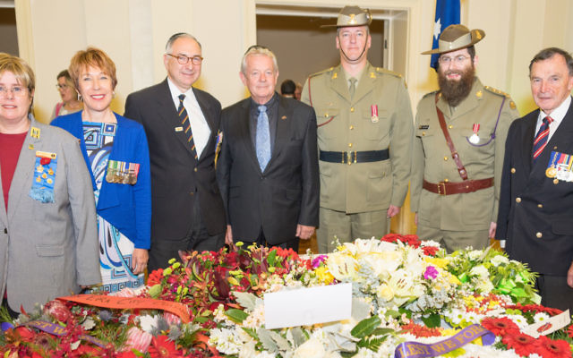 From left: VAJEX president Judy Landau, vice-president Julie Leder, Major General Jeffrey Rosenfeld, Squadron Leader Peter Meehan, bugler Tim Williams, chaplain Rabbi Dovid Gutnick and Major General Jim Barry. From left: VAJEX president Judy Landau, vice-president Julie Leder, Major General Jeffrey Rosenfeld, Squadron Leader Peter Meehan, bugler Tim Williams, chaplain Rabbi Dovid Gutnick and Major General Jim Barry.