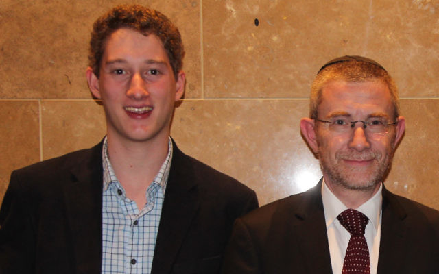 Recipient from Mount Scopus College Jordan Davis (left) with Rabbi James Kennard at last week’s Premier’s Awards. Recipient from Mount Scopus College Jordan Davis (left) with Rabbi James Kennard at last week’s Premier’s Awards.