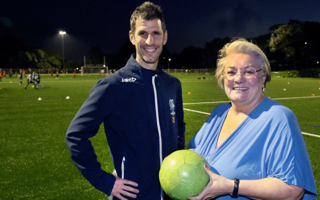 Hakoah Sydney City East Club president Mike Katz with Waverley mayor Sally Betts at the launch of a synthetic field at Waverley Oval. Photo: Noel Kessel. Hakoah Sydney City East Club president Mike Katz with Waverley mayor Sally Betts at the launch of a synthetic field at Waverley Oval. Photo: Noel Kessel.