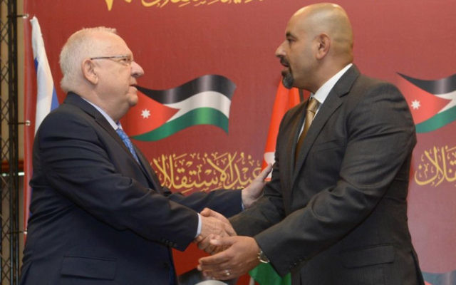 Reuven Rivlin (left) with Jordanian ambassador Walid Obeidat. Photo: Mark Neiman/GPO.