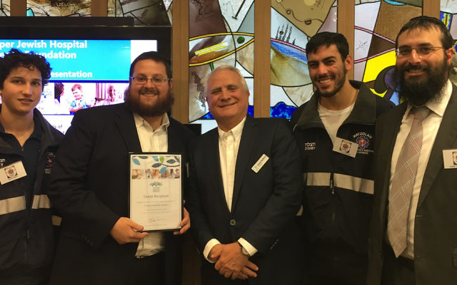 Welcome funding: Hatzolah responder Daniel Balkin, Hatzolah NSW president Rabbi Mendy Litzman, Wolper Jewish Hospital Health Foundation chairman Daniel Goulburn and Hatzolah responders Tzvi Eliezer Berman and Rabbi Yehuda Niasoff.
